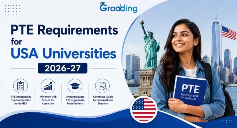 PTE Requirements for USA Universities 2026-27 PTE Score for USA guide for international students | Gradding.com